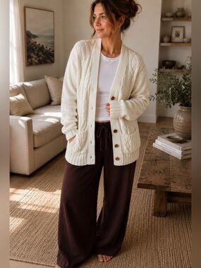 Vintage Sears Cable Knit Cardigan | Cream Fisherman Knit || Men’s size 40